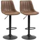 HOMCOM Adjustable Bar Stools Set Of 2 Counter Height Barstools Dining Chairs 360° Swivel With Footrest - Brown
