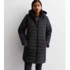 Black Longline Hooded Lightweight Puffer Coat
