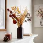 Artificial Dried Autumnal Orange Bouquet in Glass Vase