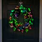 60cm Black Light Up Christmas Wreath with Multi-coloured Fibre Optics