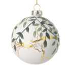 White & Green Leaves Christmas Bauble