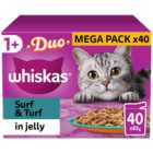 Whiskas Adult Cat Wet Food Pouches Surf and Turf in Jelly 40 x 85g