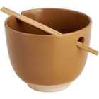 Wilko Brown Stoneware Ramen Bowl and Chopsticks