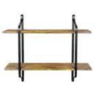 Living And Home WH0948 Wood Metal Frame & Wood 2-Tier Wall Mounted Floating Shelf