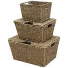 JVL Seagrass Rectangular Storage Baskets with Lids Set of 3
