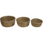 Premier Housewares Black Detail Round Straw Basket Set of 3