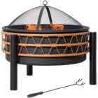 Outsunny Powder-Coated Steel Orange Fire Bowl with Poker and Mesh Lid