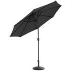 Living and Home Black Round Crank Tilt Parasol with Rattan Effect Round Base 3m