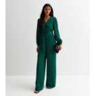 Gini London Green Satin Belted Wide Leg Jumpsuit