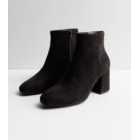 Wide Fit Black Suedette Block Heel Ankle Boots