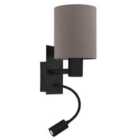 EGLO Pasteri Black/Brown Wall Lamp With Reading Light
