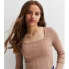 Girls Light Brown Ribbed Square Neck Corset Top
