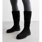 Wide Fit Black Suedette Slouchy Knee High Boots