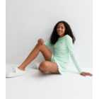 Girls Mint Green Ribbed Shorts Pyjama Set