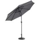 Living and Home Dark Grey Round Crank Tilt Parasol with Rattan Effect Base 3m