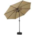 Living and Home Beige Round Crank Tilt Parasol with Square Base 3m