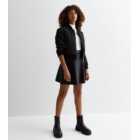 Girls Black Leather-Look Mini Skirt