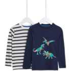 M&S Pure Cotton Dinosaur and Stripe Tops, 2-7 Years