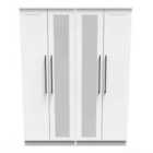 Ready Assembled Beverley Tall 4 Door 2 Centre Mirrors Wardrobe In White Ash