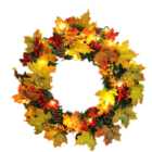 Living and Home LED Artificial Maple Leaf Wreath with Pines 40cm
