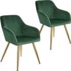 2 Marilyn Velvet-look Chairs - Dark Green And Gold