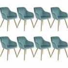 8 Marilyn Velvet-look Chairs - Turquoise Blue And Gold