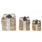 Living and Home Brown Pre-Lit Christmas Gift Boxes 3 Piece