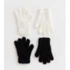 Girls 2 Pack Black and White Eyelash Knit Gloves