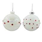 Candy Cane Lane White Pearlescent Red Jewel Embellished Bauble