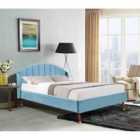 SleepOn Winged Plush Velvet Fabric Bed Frame And Curved Headboard - Blue
