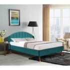 SleepOn Winged Plush Velvet Fabric Bed Frame With Curved Headboard - Green