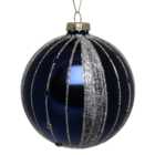Blue and Silver Glitter Stripe Bauble - Navy