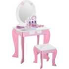 HOMCOM Girls Dressing Table with Mirror, Stool, Pretend Play Toy