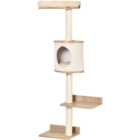 PawHut Wall-Mounted Cat Tree Shelter w/ Cat House, Bed, Scratching Post - Beige