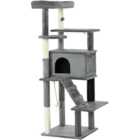 PawHut Cat Tree Tower for Indoor Cats with Scratching Post, House, Toy, Grey