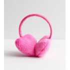 Girls Bright Pink Faux Fur Heart Ear Muffs