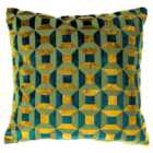 Paoletti Empire Teal and Gold Velvet Jacquard Cushion
