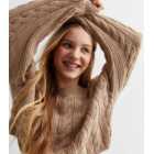 Girls Camel Cable Knit Crop Jumper