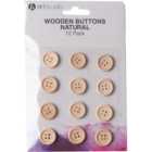 Pack of 12 Wooden Buttons Natural