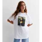 Girls White Cotton Mona Lisa Logo Oversized T-Shirt