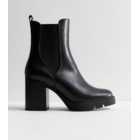 Wide Fit Black Leather-Look Block Heel Boots