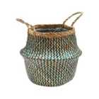 Ivyline Seagrass Chevron Teal Lined Basket Medium H30cm D35cm