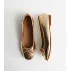 Gold Leather-Look Bow Ballet Pumps