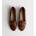Dark Brown Leather-Look Snaffle Trim Loafers
