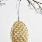 Yellow Checkerboard Beaded Egg Ornament