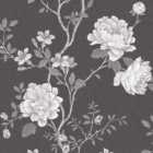 Galerie Vintage Roses Large Rose Trail Black Silver Grey White Wallpaper