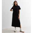 Black Cotton Split Hem Midi T-Shirt Dress