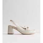 Off White Patent Slingback Block Heel Loafers