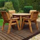 Charles Taylor Solid Wood 4 Seater Round Outdoor Dining Set with Red Cushions