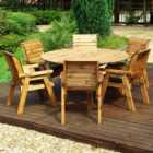Charles Taylor Solid Wood 6 Seater Round Outdoor Dining Set with Green Cushions